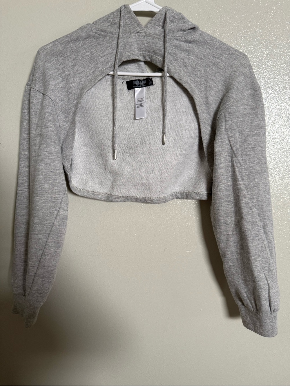 Cropped Gray Hooded Sweatshirt with Drawstring